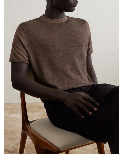 Canali Brown Wool And Silk-Blend T-Shirt for men