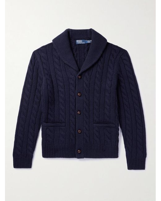 Polo Ralph Lauren Blue Shawl-collar Cable-knit Wool And Cashmere-blend Cardigan for men