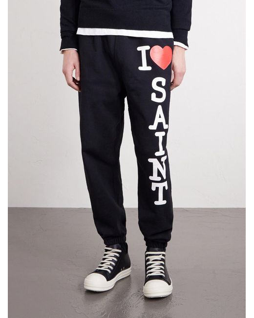 SAINT Mxxxxxx Blue I Love Saint Tapered Printed Cotton-jersey Sweatpants for men