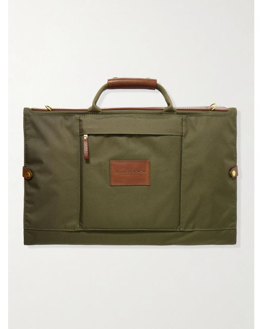 Bennett Winch Green The Trifold Leather-trimmed Cotton-canvas Suit Carrier And Messenger Bag for men