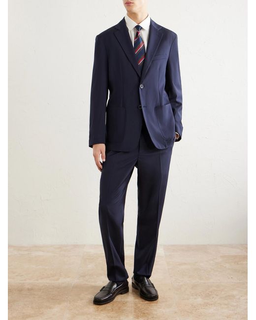 Barena Blue Straight-Leg Pleated Virgin Wool Suit Trousers for men