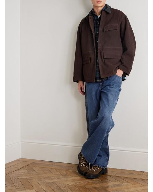 FRIZMWORKS Brown Leather-Trimmed Suede Jacket for men