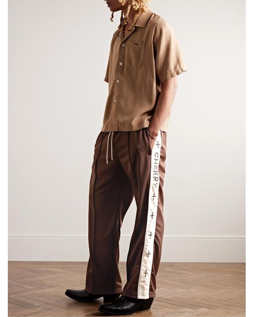 CHERRY LA Brown Straight-Leg Embellished Striped Tech-Jersey Track Pants for men