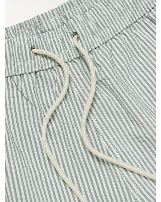 Hartford Blue Slim-Fit Short-Length Striped Seersucker Swim Shorts for men