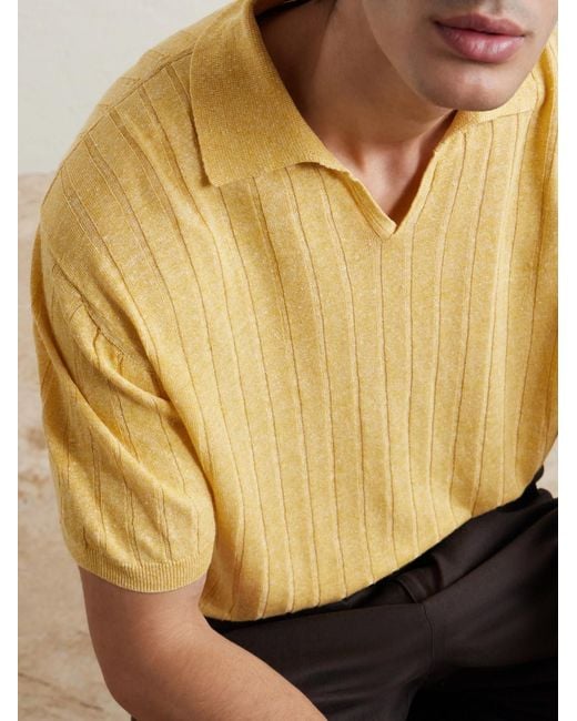 Boglioli Yellow Ribbed Linen And Cotton-Blend Polo Shirt for men