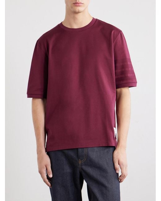 Thom Browne Red Logo-appliquéd Striped Cotton-jersey T-shirt for men