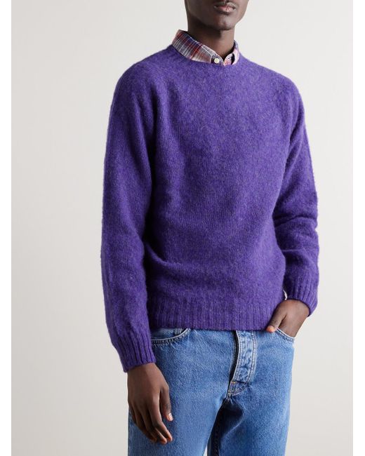 Drake's Purple Brushed Virgin Shetland Wool Sweater for men