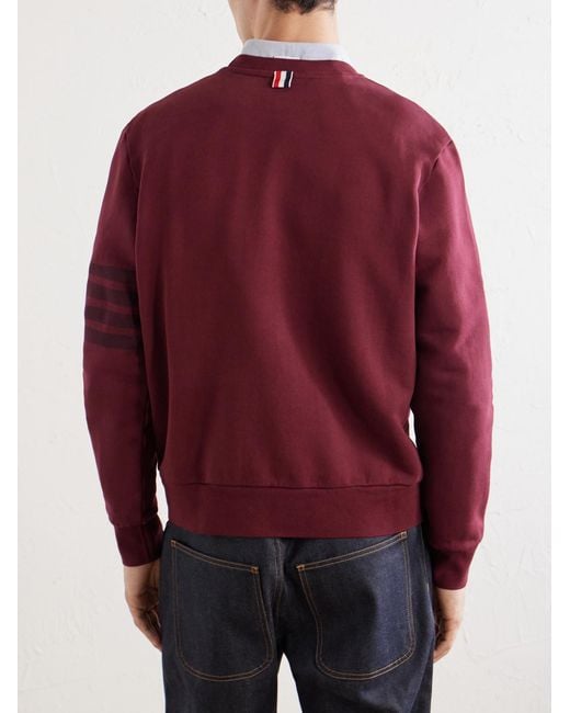 Thom Browne Red 4-Bar Stripe Cotton-Jersey Sweatshirt for men