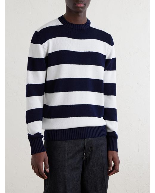 William Lockie Blue Striped Cotton Sweater for men