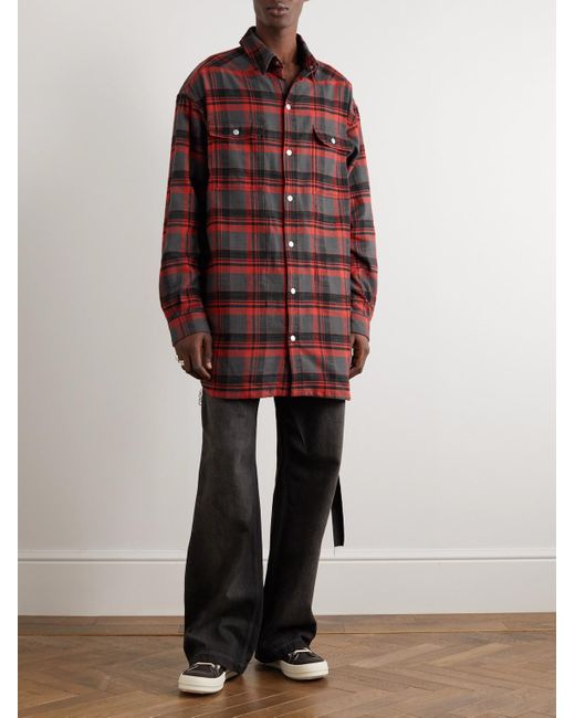 Rick Owens Red Jumbo Checked Cotton Overshirt for men