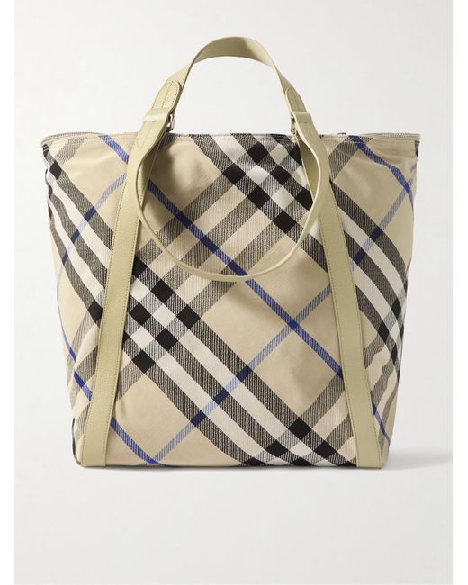 Burberry Natural Large Leather-trimmed Checked Jacquard Tote Bag for men