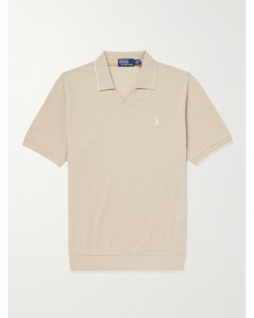 Polo Ralph Lauren Natural Open-Collar Logo-Embroidered Cotton-Blend Piqué Polo Shirt for men