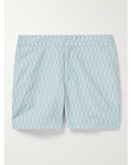 Frescobol Carioca Blue Classic Slim-fit Mid-length Printed Recycled Swim Shorts for men