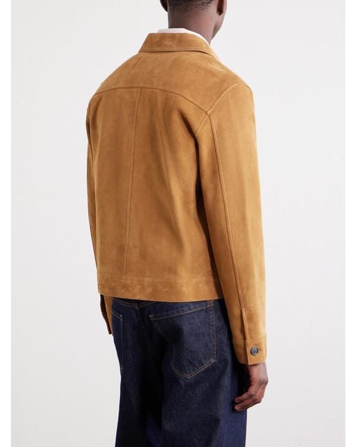 AMI Brown Logo-Embossed Suede Jacket for men