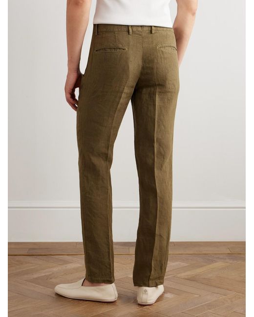 Boglioli Green Slim-Fit Straight-Leg Linen Suit Trousers for men