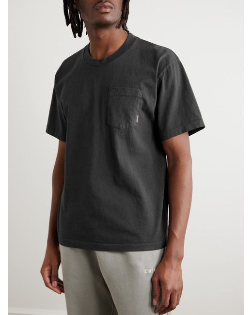 CHERRY LA Black Logo-appliquéd Garment-dyed Cotton-jersey T-shirt for men