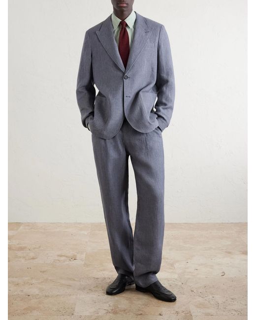 Oliver Spencer Blue Wilkins Pinstriped Linen Suit Jacket for men