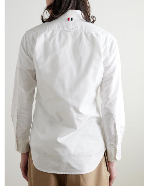 Thom Browne White Slim-Fit Button-Down Collar Logo-Appliquéd Cotton Oxford Shirt for men