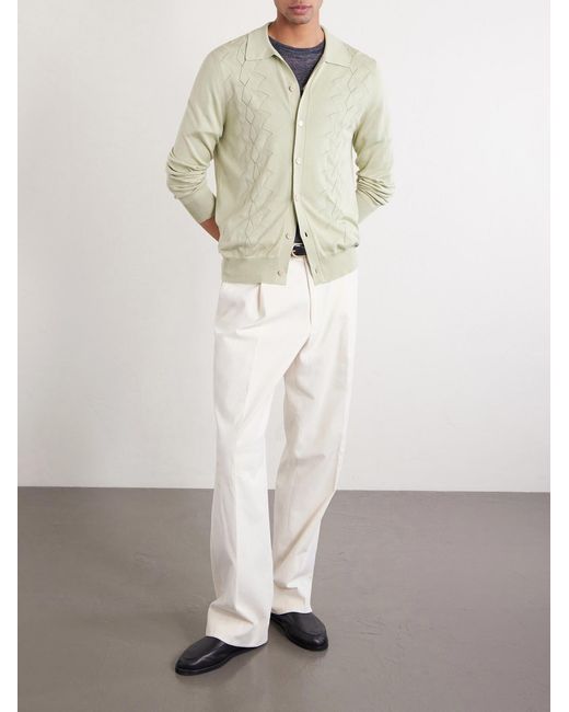 Piacenza 1733 Natural Pointelle-knit Silk And Cotton-blend Cardigan for men