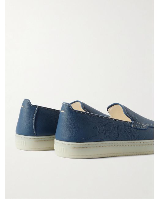 Berluti Eden Loafers aus vollnarbigem Leder mit Scritto-Muster in Blue für Herren