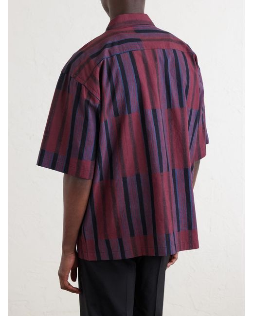 Kardo Purple Rohit Convertible-Collar Striped Cotton Shirt for men