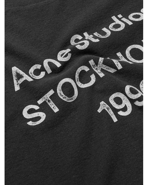 Acne Black Exford Distressed Logo-Print Cotton-Jersey T-Shirt for men