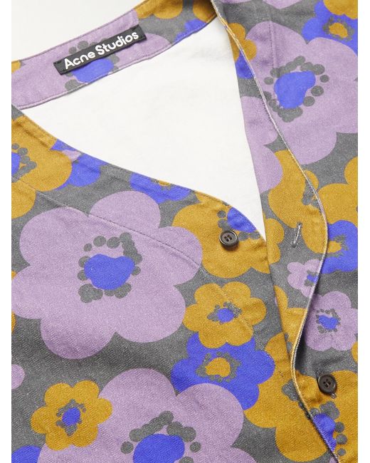 Acne Blue Printed Organic Cotton-Poplin Shirt for men