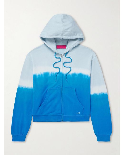 The Elder Statesman Blue Daily Embroidered Tie-Dyed Cotton-Blend Jersey Zip-Up Hoodie for men