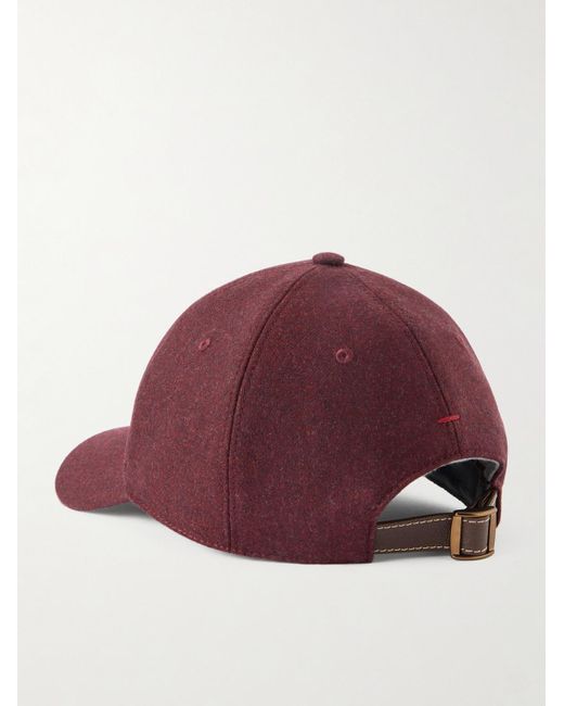 Brunello Cucinelli Logo-Embroidered Leather-Trimmed Wool-Flannel Baseball Cap
