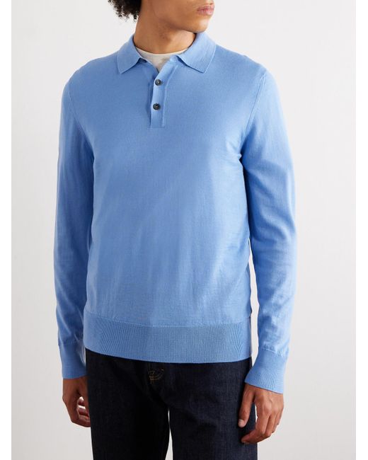 Mr P. Blue Merino Wool Polo Shirt for men