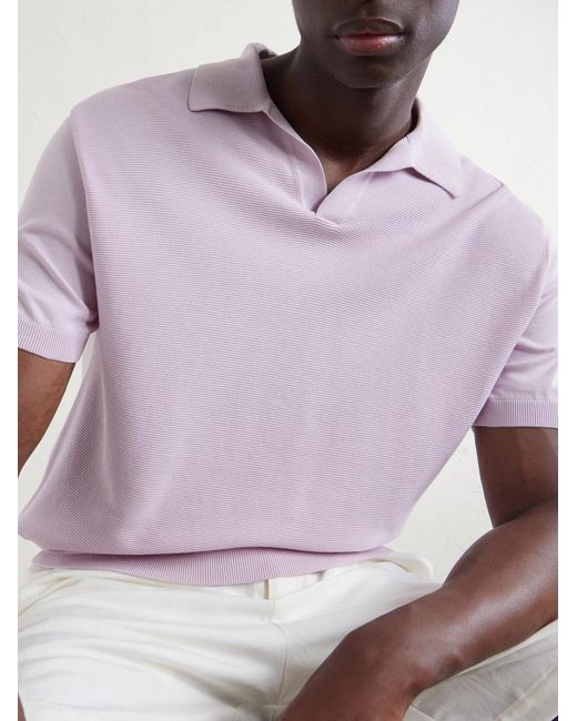 Canali Pink Cotton And Silk-Blend Polo Shirt for men