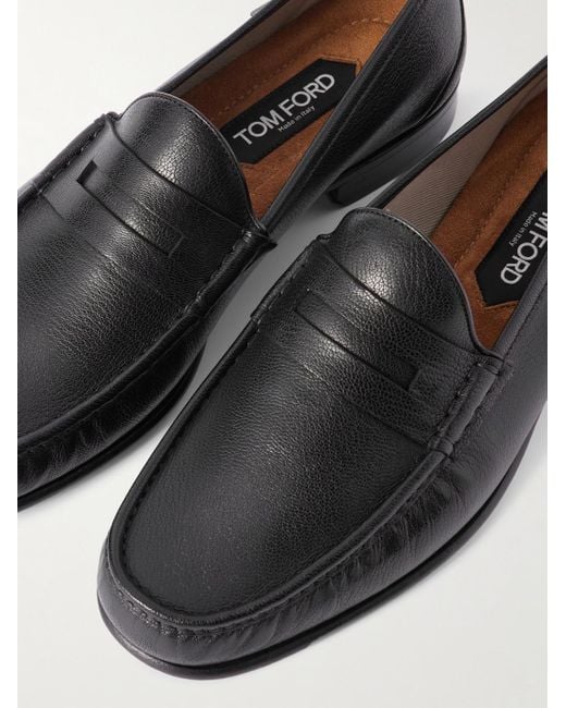 Tom Ford Black York Full-Grain Leather Penny Loafers for men