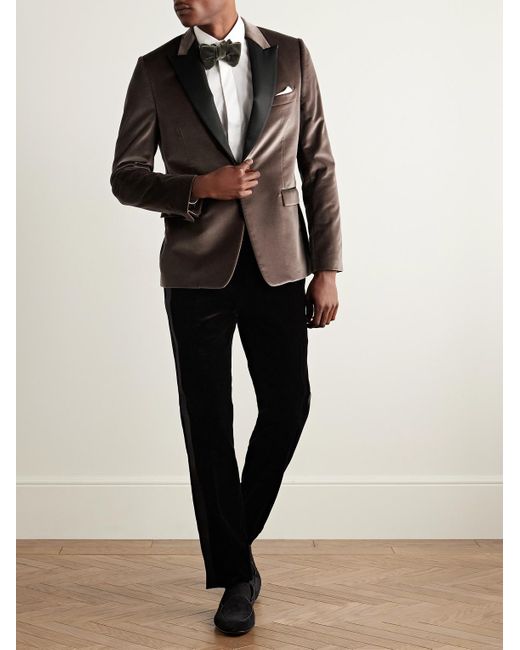 Paul Smith Brown Slim-fit Satin-trimmed Cotton-velvet Tuxedo Jacket for men