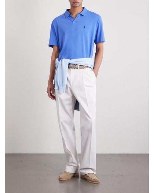Polo Ralph Lauren Blue Open-collar Cotton And Linen-blend Polo Shirt for men