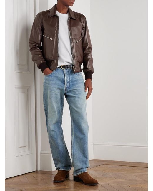Tom Ford Brown Leather Zip-Up Jacket for men