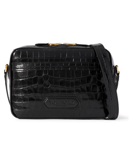 Tom Ford Black Croc-effect Leather Messenger Bag for men