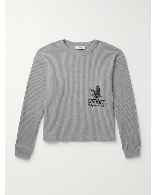 CHERRY LA Gray Hollywood Thermal Cropped Waffle-Knit Cotton-Blend T-Shirt for men