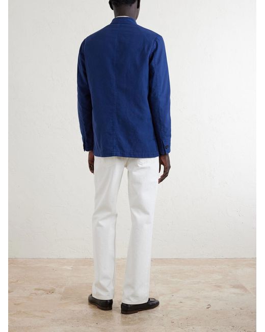 Massimo Alba Blue Bali Unstructured Nehru-Collar Cotton-Gauze Jacket for men