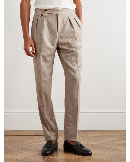 Brunello Cucinelli White Straight-Leg Pleated Puppytooth Cashmere And Silk-Blend Suit Trousers for men