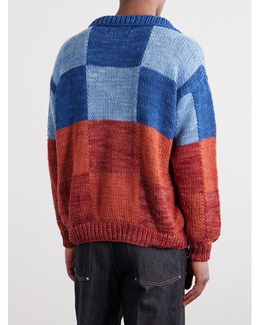 Kartik Research Blue Patchwork Knitted Wool Sweater for men