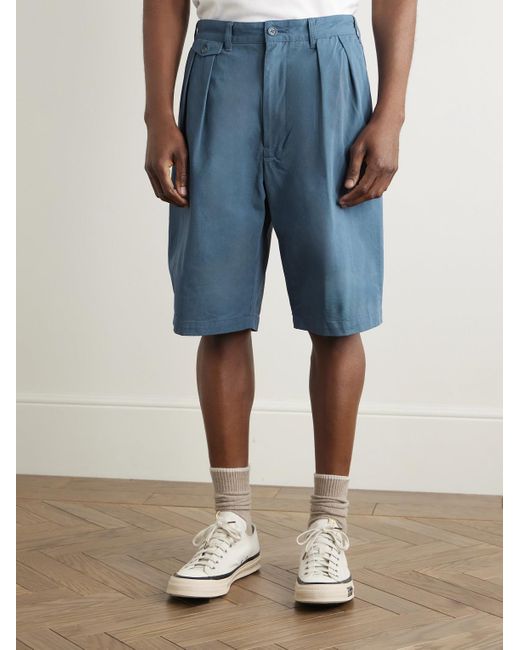 Beams Plus Weit geschnittene Shorts aus Baumwoll-Twill mit Falten in Blue für Herren
