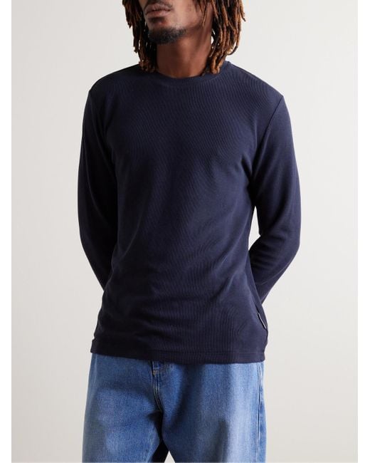NN07 Blue Clive Waffle-Knit Cotton And Modal-Blend T-Shirt for men
