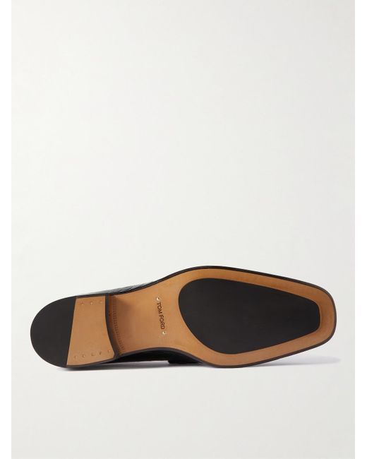 Tom Ford Black Bailey Embellished Croc-effect Leather Loafers for men