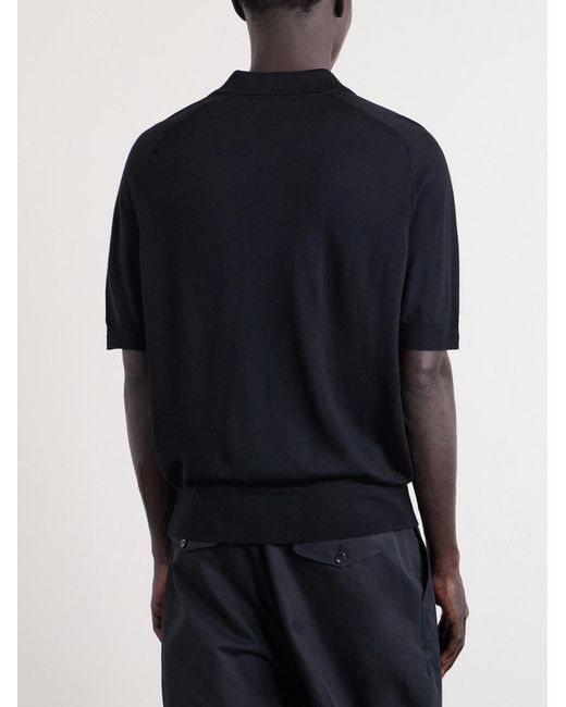 AMI Blue Logo-Embroidered Cotton Polo Shirt for men