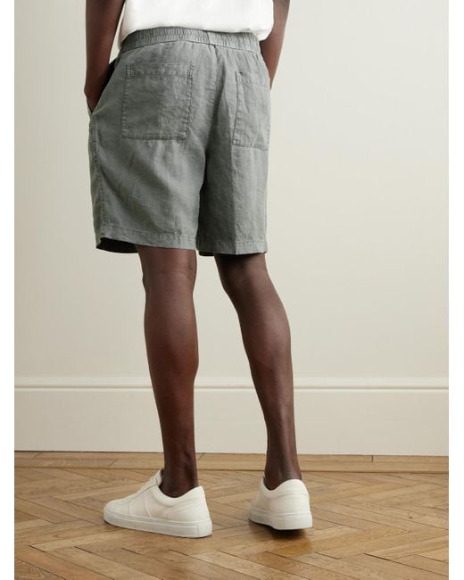 James Perse Gray Straight-Leg Garment-Dyed Linen Drawstring Shorts for men