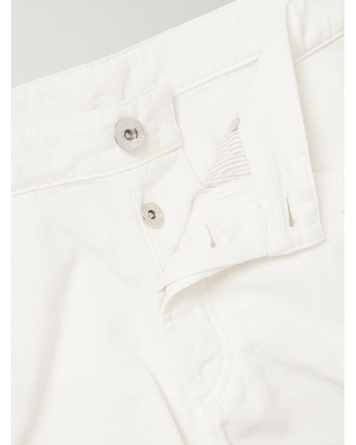 Brunello Cucinelli White Straight-leg Logo-embroidered Cotton-gabardine Trousers for men