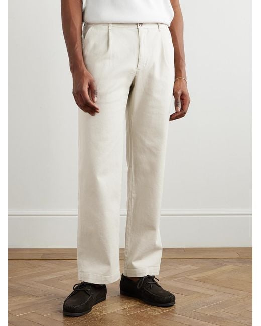 Mr P. Natural Edward Straight-leg Pleated Cotton-blend Cavalry Twill Trousers for men