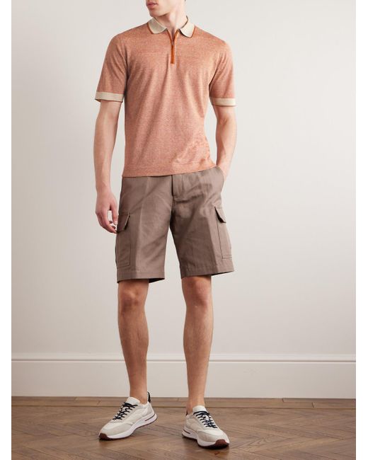 Loro Piana Pink Slim-Fit Striped Silk And Linen-Blend Polo Shirt for men