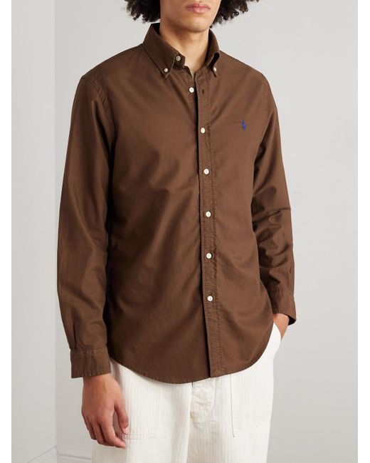 Polo Ralph Lauren Brown Button-Down Collar Logo-Embroidered Cotton Oxford Shirt for men