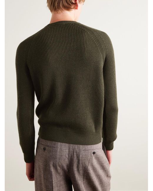 De Petrillo Green Ribbed Virgin Wool Sweater for men